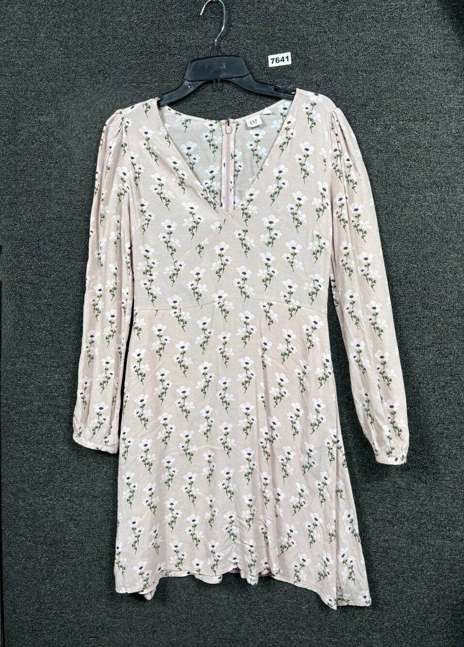 GAP Dress Womens 4 Pink Floral Long Sleeve V Neck Fit & Flare Mini Casual